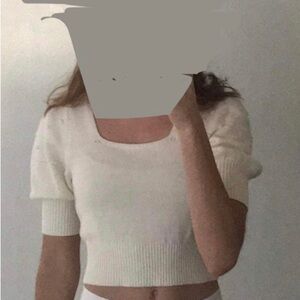BCBG Crochet Crop Top with Puffy Sleeves